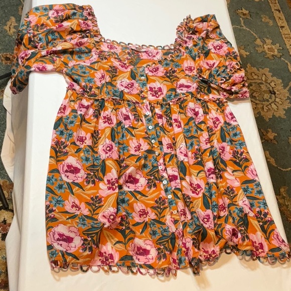 Topshop Orange Floral Three Quarter Inch Puffed Sleeve Mini Dress Size 12 - Picture 7 of 10